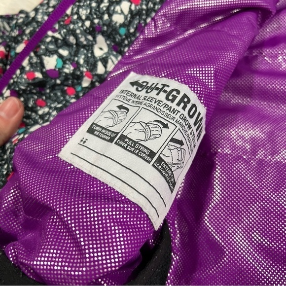 Columbia Hooded Girls purple pink print Omniheat lined Waterproof Jacket Large - Picture 7 of 13